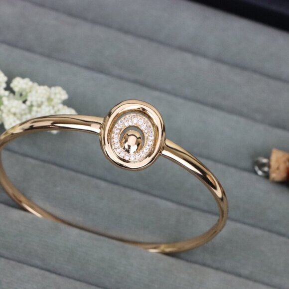 Elegant Rose Gold Bangle with Crystal Halo Oval Accent Design, XPBL0517 - Picture 10 of 12